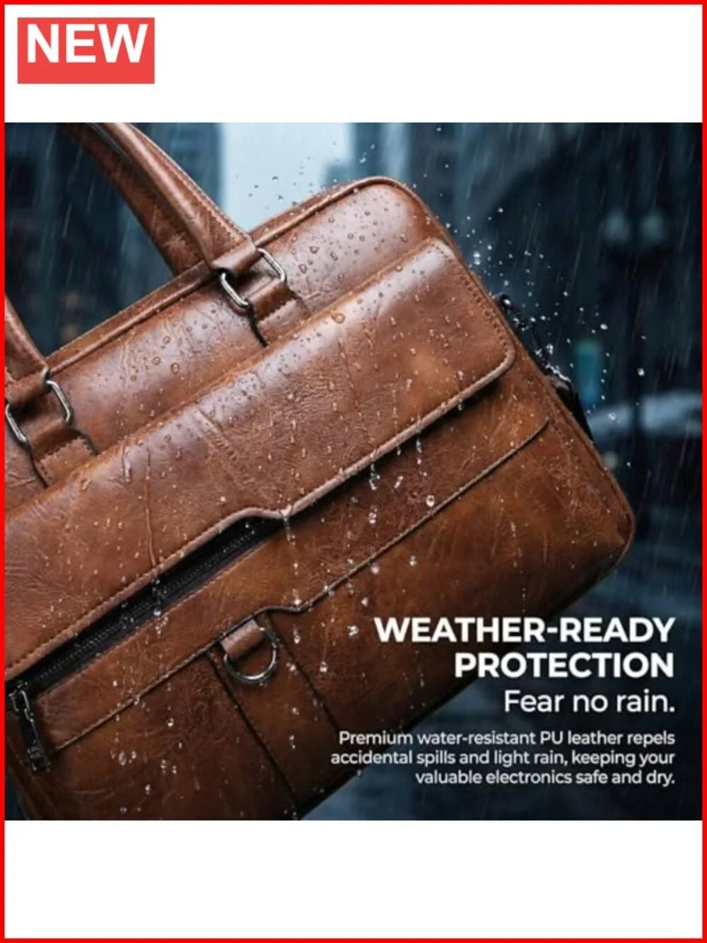 Leather Laptop Bag 15in Water-Resistant Messenger Crossbody Work